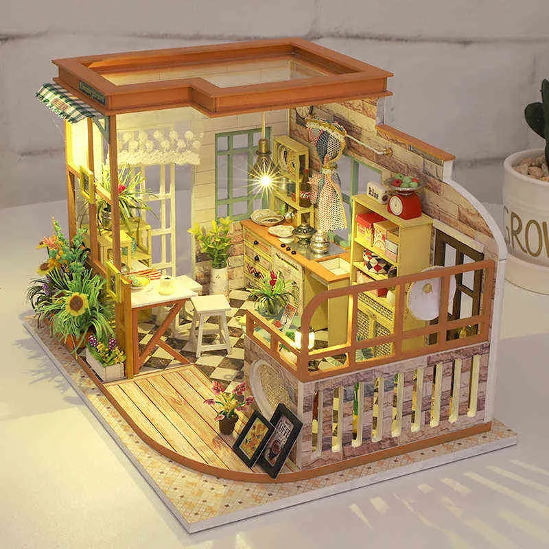 オフィシャル通販 新しいDIYの木のドールハウスキットコテージミニチュアの家具ライトドールハウスモデルのための玩具大人のクリスマスギフトAA220325  自宅で試着 -vtech-computer.com