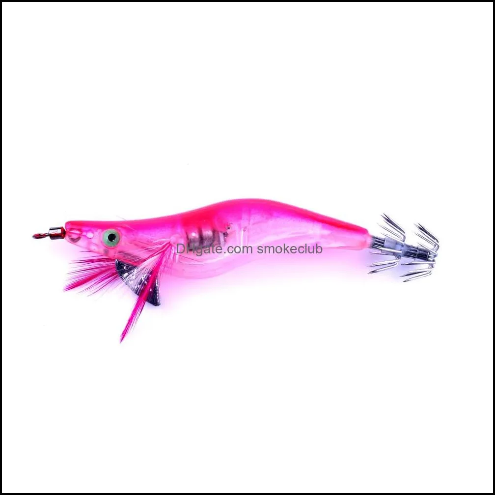 2.5#HOOK 10cm 12.5g LED Electronic Luminous Squid Jig Night Fishing Wood Shrimp Lure Squid Light Jigs Lures free shipping