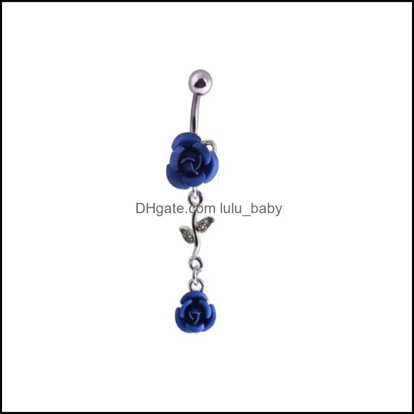 14g double rose belly button ring surgical steel navel piercing body jewelry dangle flower barbell
