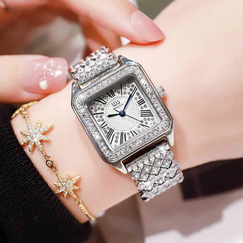Wiilaa Mulheres assistem 2022 Stainls SIER RHintone Watch for Women Feminino Relógio Relógio Feminino Diamante