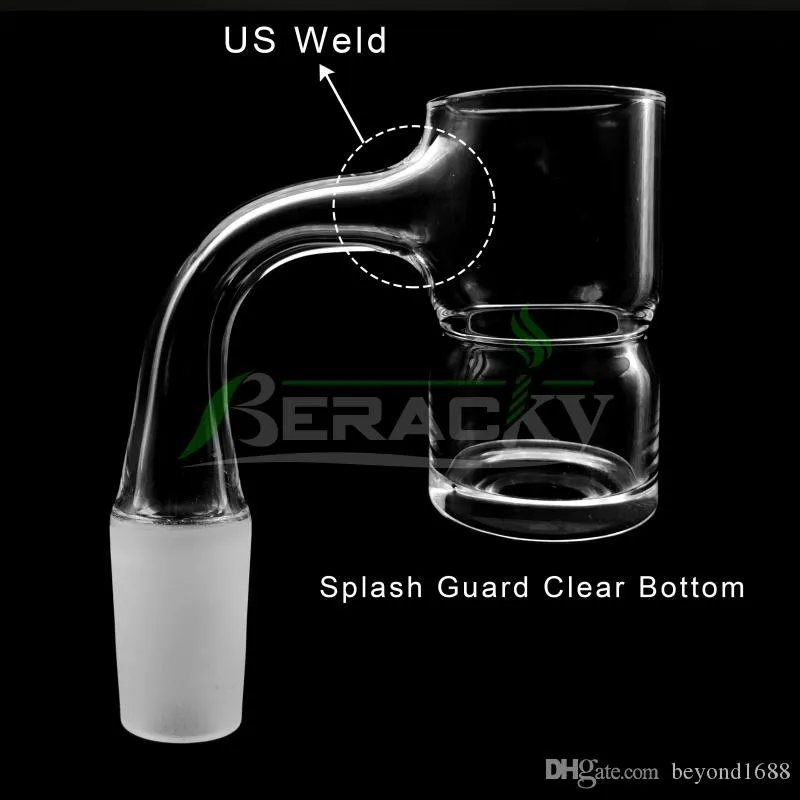 Senaste America Grade Weld Beveled Edge Quartz Banger med 10mm 14mm 18mm Splash Guard Quartz Nails For Glass Water Bongs Dab Rigs