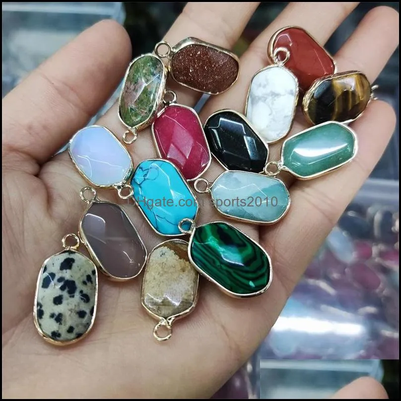 gold edge natural crystal oval hexagon stone charms rose quartz pendants trendy for jewelry making sports2010