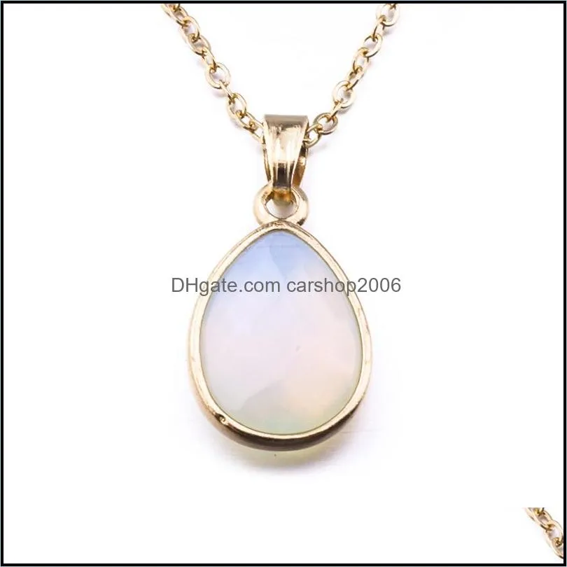 Fashion Gold Color Water Drop Natural Stone Necklace Opal Pink Crystal Druzy Drusy Necklace For Women Jewelry