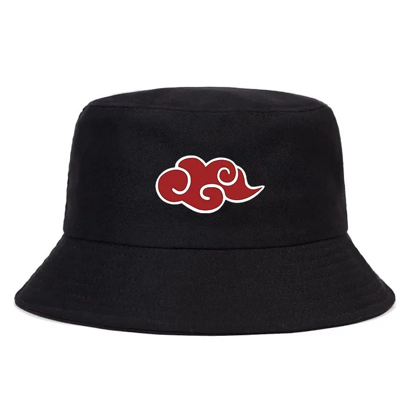 Berets Red Cloud Print Cotton Bucket Hat Unisex Outdoor Japan Anime Cap Casual Foldable Fisherman Hats Sunscreen Beach Panama HatsBerets