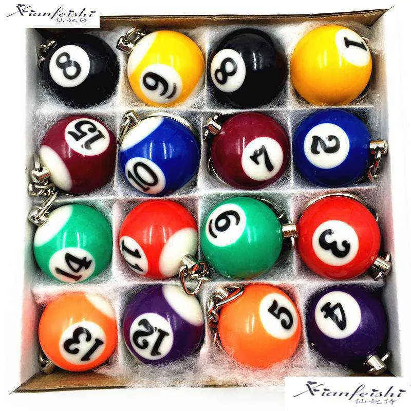 Mini Billiards Shaped Keyrings Set with Resin Pool Ball Design and Zinc ...