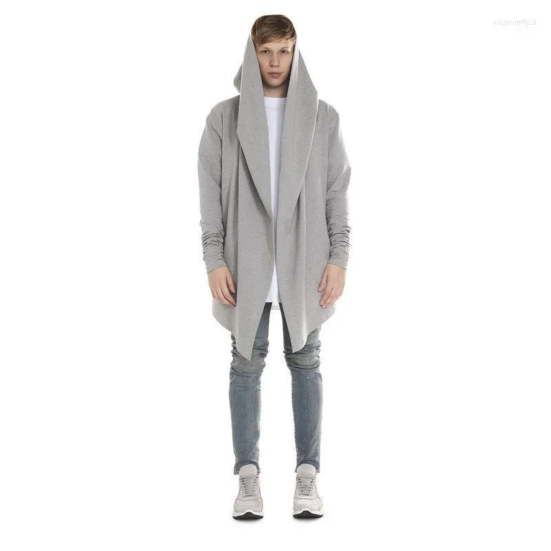 Herrtröjor tröjor grossist- 2022 Long Cardigan Streetwear Urban Hip Hop Cashmere Coats Casual Sticked Cloaks Male Cape