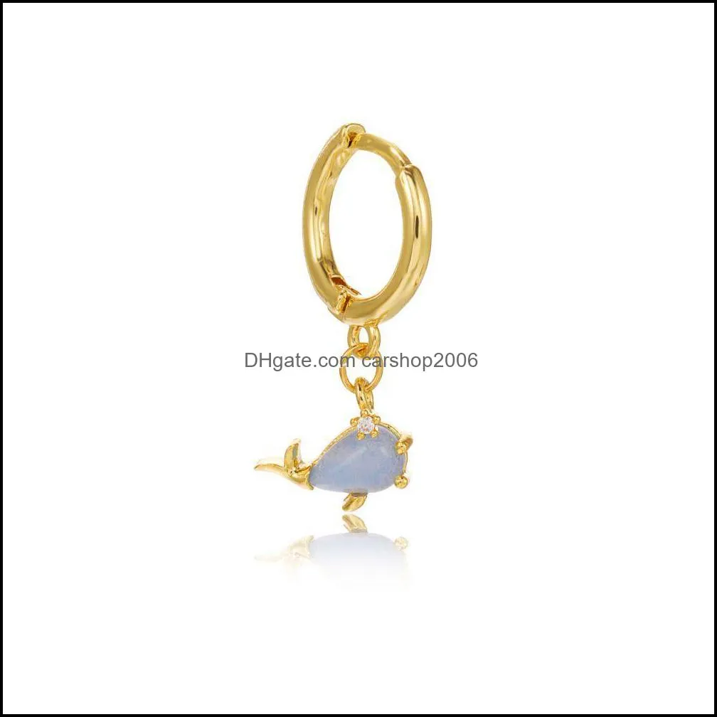 ocean series small hoop dangle earrings animal jewelry 18k gold plated colorful zircon cute huggie animals earring a7z