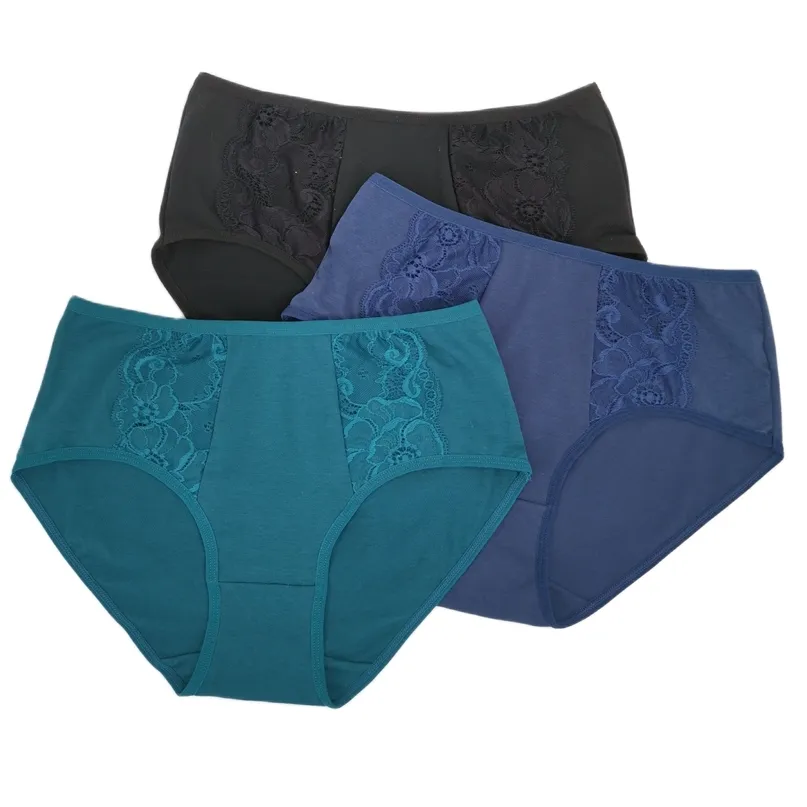 Pantes féminines en dentelle Plus sous-vêtements de taille Panti Briess en coton respirant Sexy Lingerie Woman Tissu 3pcs / lot 220426