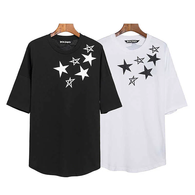 PalmPLAM Angels kurzärmliges, schulterfreies T-Shirt mit fünfzackigem Stern auf der Rückseite und Buchstabendruck für Herren und Damen