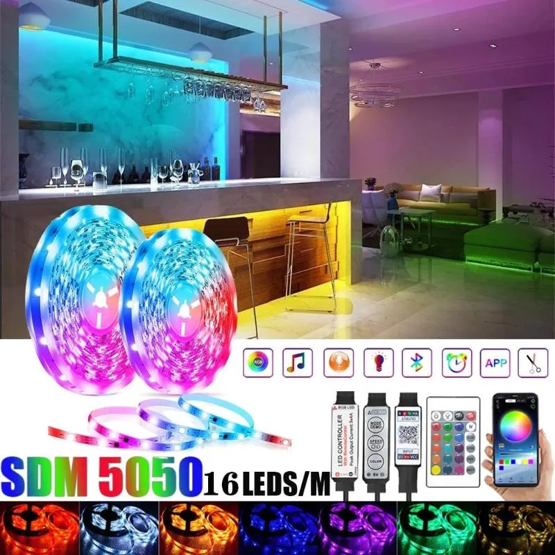 스트립 스트립 조명 Fita RGB Luces LED 스트링 유연한 램프 테이프 5V 블루투스 적외선 제어 TV 백라이트 라이트 룸글드 스트립.