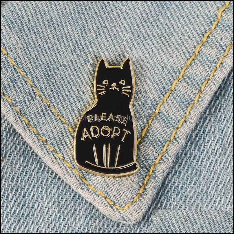 Pinnen broches sieraden zwarte email kattenknop voor kledingtas alsjeblieft de badge van cartoon dier cadeau vrienden c3 drop levering 2