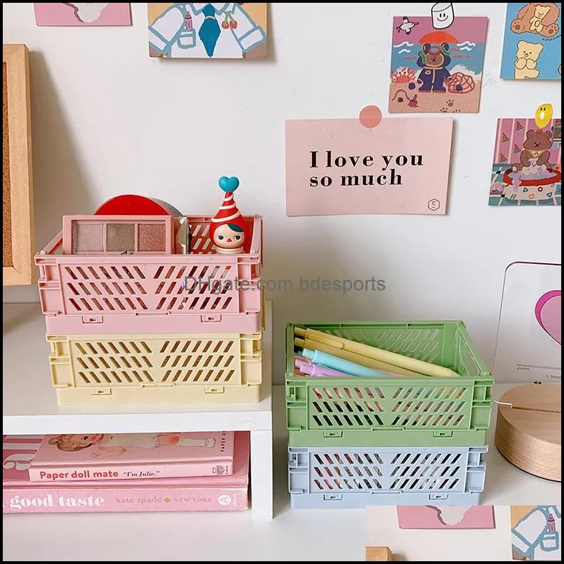 Mini Folding Plastic Storage Box Collapsible Storage Container Desktop Cosmetic Basket Home Office Organizer 1 PC