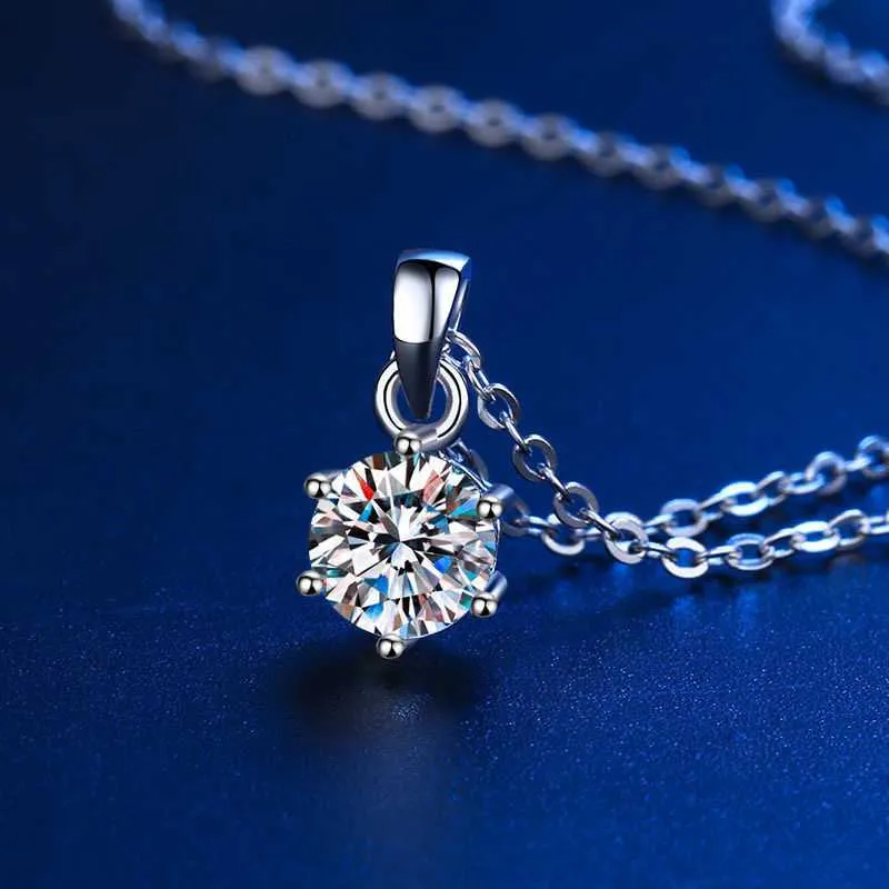 매력 트렌디 스털링 실버 1ct D 컬러 Moissanite 펜던트 목걸이 여성용 쥬얼리 플래티넘 6 프롱 쇄골 GiftCharms