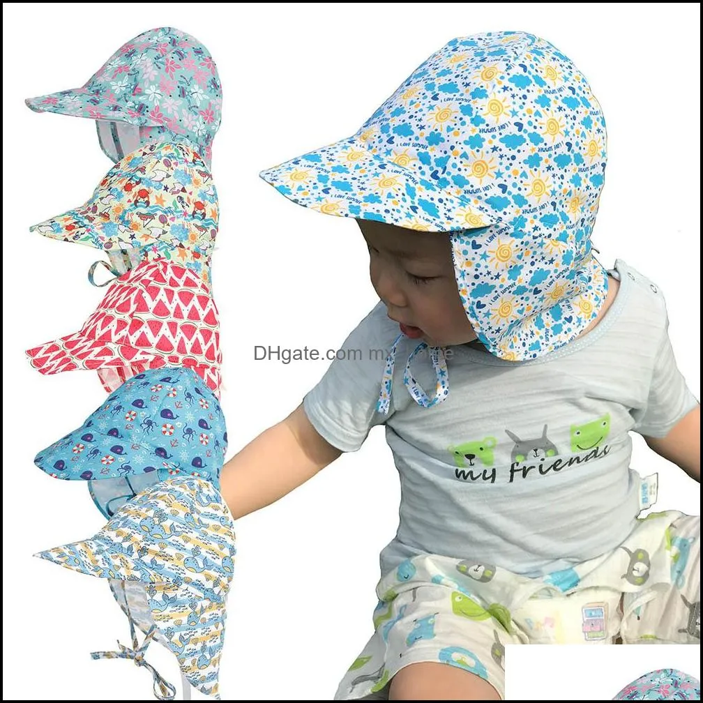 Novo Design Bebê Meninos Meninas Caps Sun Proteção Nadar Chapéu Floral Crianças Sunscreen Ao Ar Livre Cap Headwear Sólido Drop Drop 2021