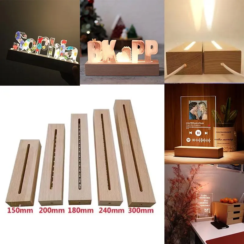 Basi portalampade Base LED sfusa per resina lunga in legno Supporto per display acrilico 3D con luci RGB bianche calde Lampada alimentata tramite USB