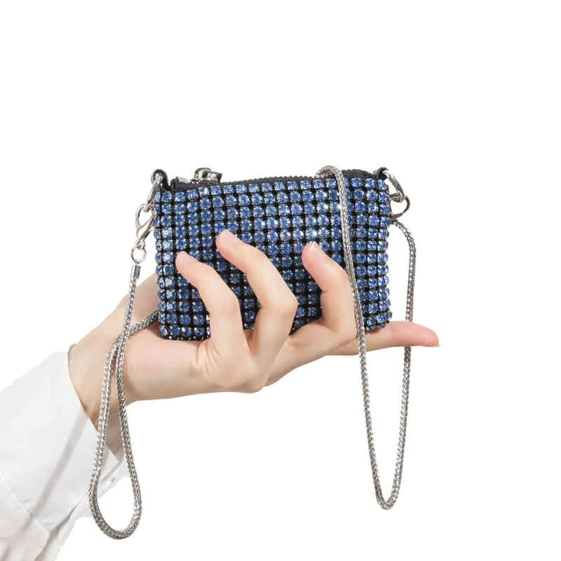 Mini Sac à corps croisé en ramine cristallin avec une chaîne de conception de luxe de la chaîne métallique Bling Clutch Evening Hands sacs à main 220705
