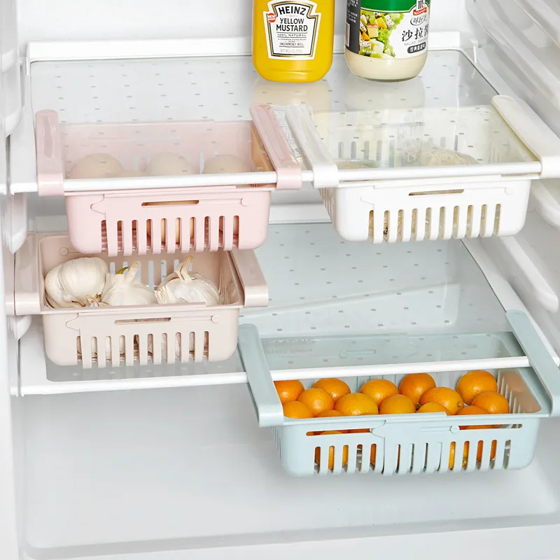 Küchengeräte Ausziehbarer Kühlschrank-Aufbewahrungsbox-Schubladenregal aus Kunststoff für Eier, Lebensmittelkonservierungskorb, multifunktionales ausziehbares Aufbewahrungssortierregal LT0185