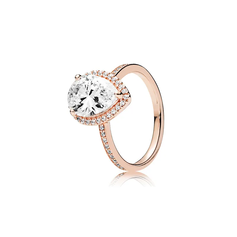 Sparkling Teardrop Halo Ring Rose gold plated Engagement jewelry for Women Original box set for pandora 925 sterling silver Rings