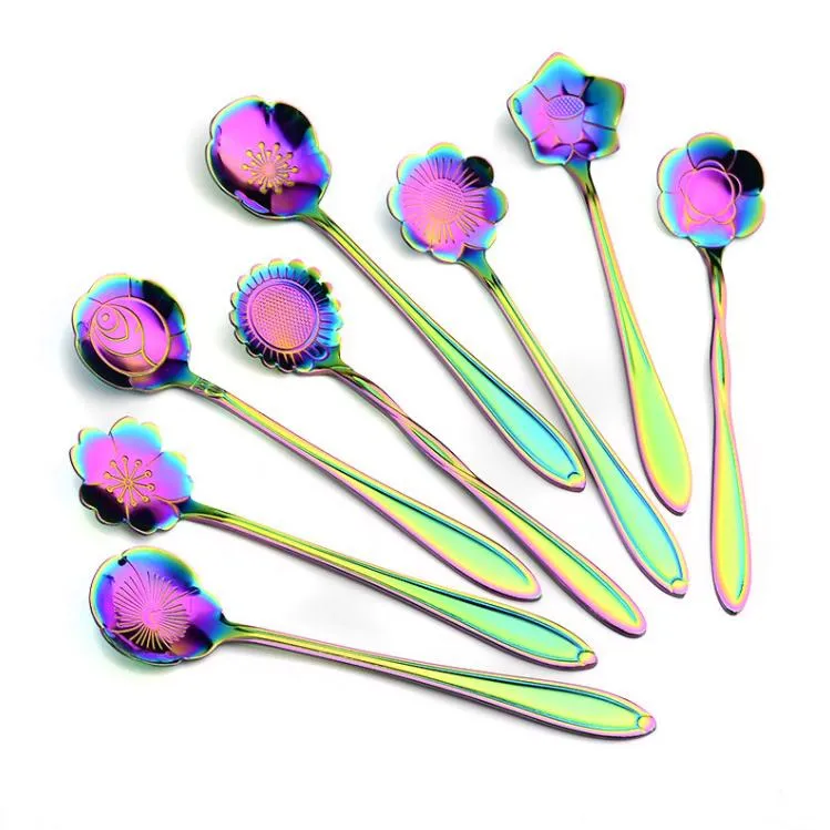 8 PCs/set Vintage Aço inoxidável Spoon Flower Flower Cheve Tea Scon Spoon Scere Cream Bolo de Sobremesa SN4789