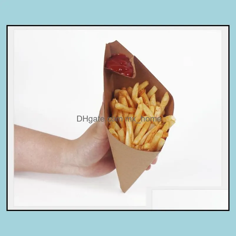 Kraft Paper French Fries Box Cone Oil Proof Chips Bag Disposable Chips Cup Party Take-out Food Package wen6947