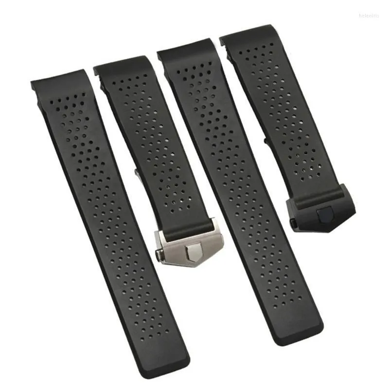 Watch Bands 22mm 24mm Black Ventilation Band For TAG CARRERA Silicone Rubber Waterproof Strap Bracelet Belt Hele22