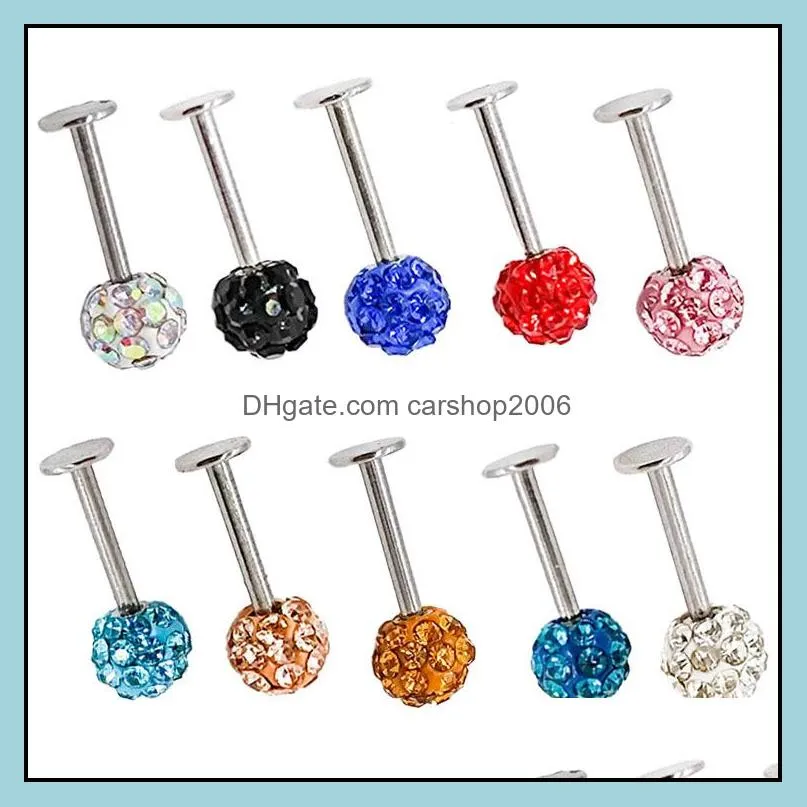 Anneaux de langue bijoux de corps anti-allergie en acier chirurgical femmes à la main cristal époxy piercing haltères 16 mm livraison directe 2021 Roea2