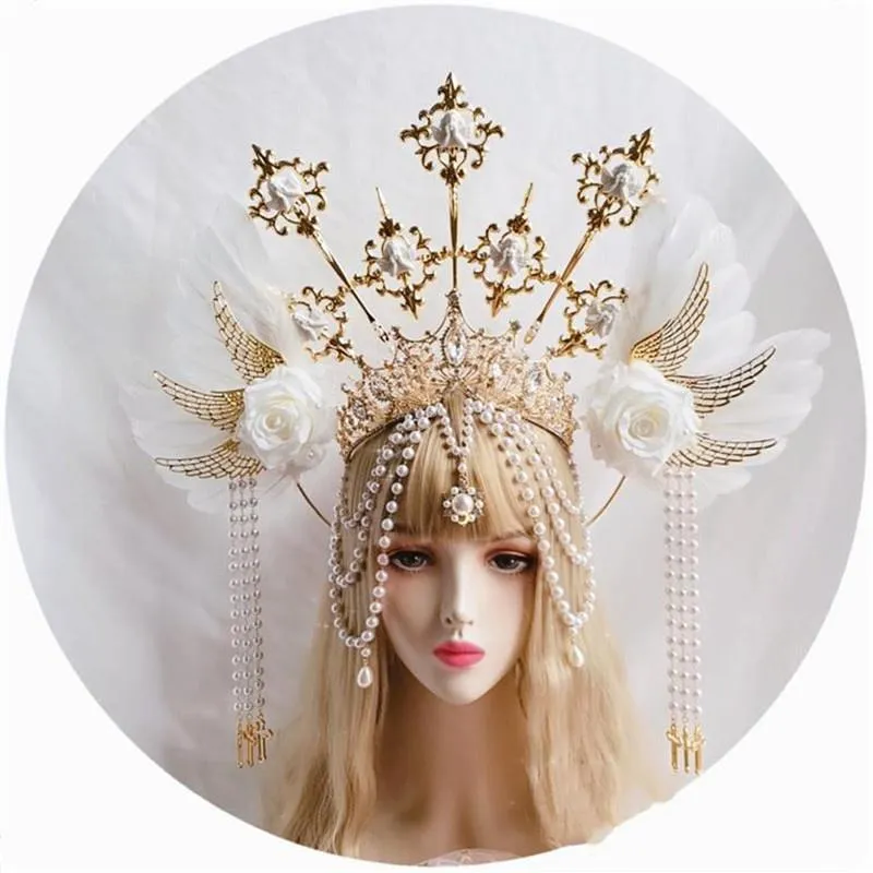 Autre la fête d'événement fournit Lolita Sun Halo Crown Headpiece Tassel Perle Chaîne Angel Wings Rose Bandau à pointes Gothic Vintage Mary Baroque