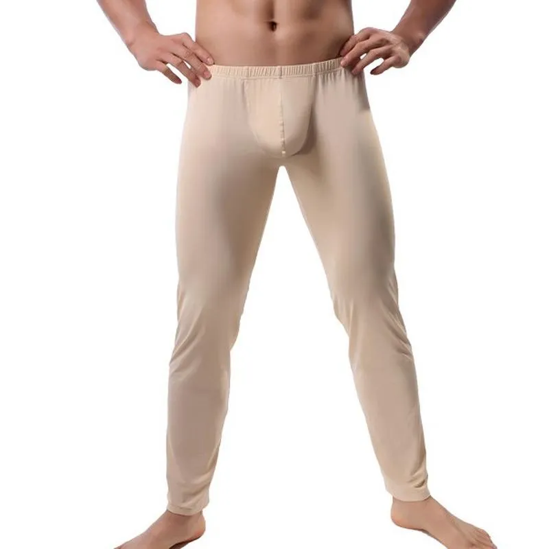 Men's Sleepwear Mens Sleep Bottoms Sexy Erotic Big Pouch Pants Ice Silk Ultra-thin See Through Trousers Gay Legging Lounge SleepwearMen's