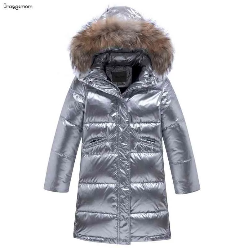 Garçons Vestes Enfants Hiver Enfants Neige Duvet De Canard Veste Couleur Vive Coupe-Vent Long Style Grande Fourrure Avec Capuche Adolescent vêtements J220718