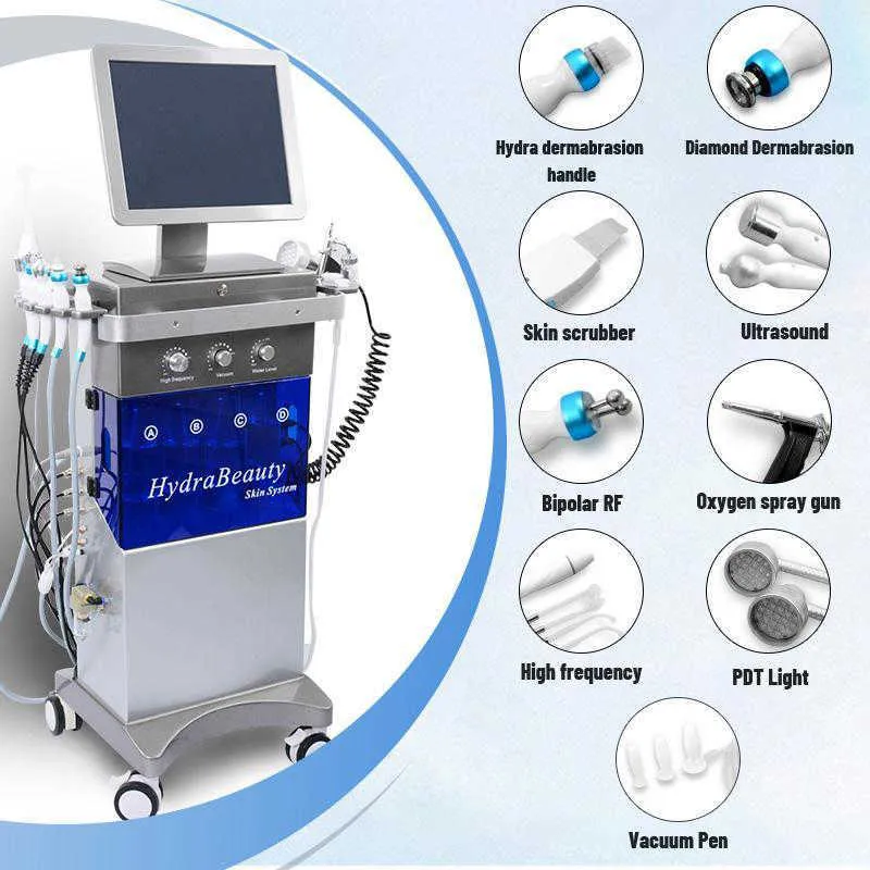 2021 Hydra Microdermabrasion أكوا تقشير 9 في 1 الأكسجين جت هيدرو الوجه جلدي الجلد تقشير آلة الوجه هيدرا