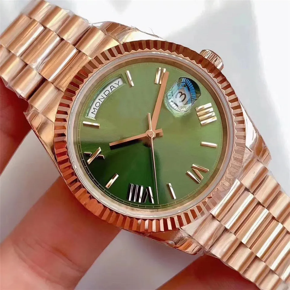 Outros relógios Mens Fashion Watch Rose Gold Green Dial Aço Inoxidável Homens de Negócios Relógios Mecânicos 40mm