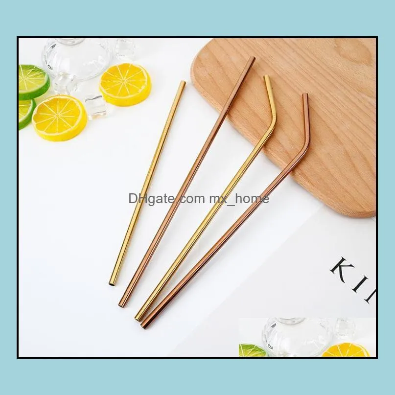 rose/ gold straight/ bent 215/267mm drinking 304 straw stainless steel bar straws reusable high quality sn2370