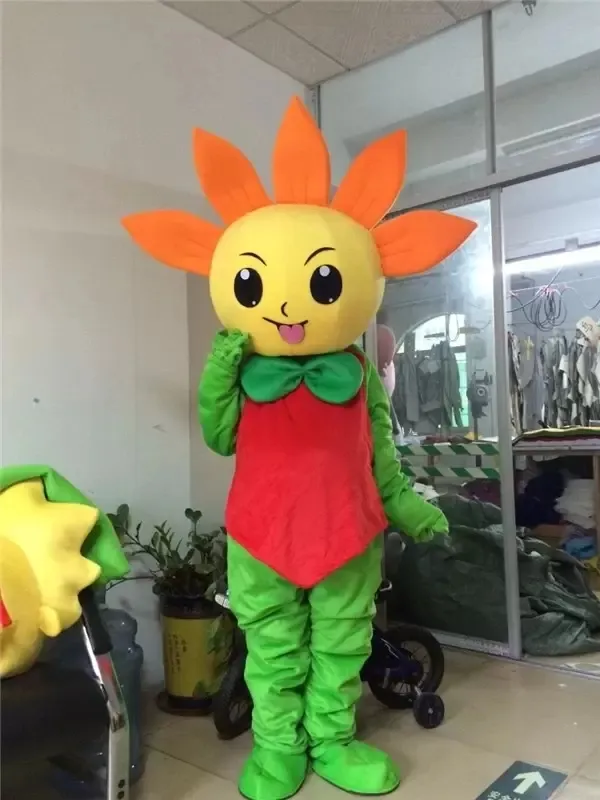 2022 Disfraz de mascota de girasol amarillo de Halloween Personaje de tema de dibujos animados de calidad superior Festival de carnaval Disfraces Navidad Adultos Tamaño Fiesta de cumpleaños Traje al aire libre