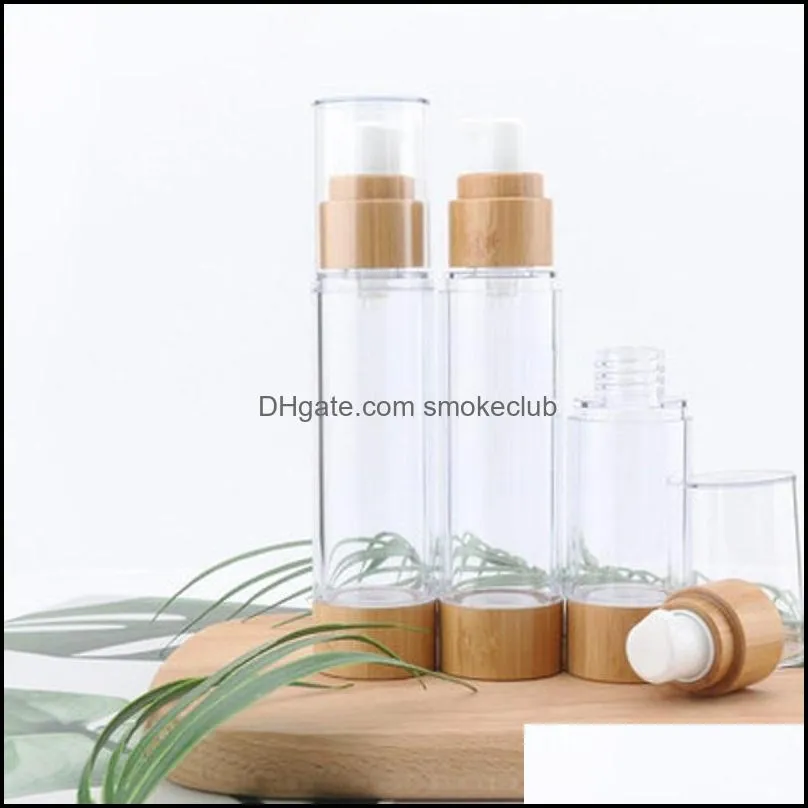 15ML30ML50ML natural Bamboo AS Airless Bottle Cosmetics Transparent pump head Travel Carrying cosmetic toner lotion bottles