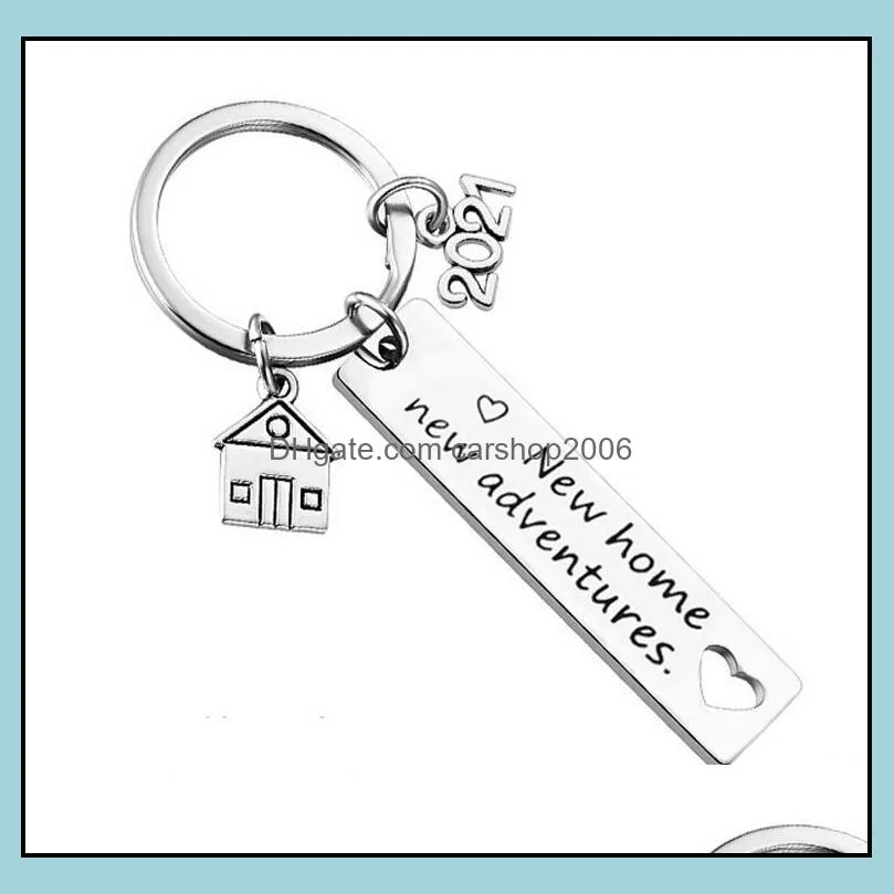 Stainless Steel Housewarming Keychain Pendant Family Love Keychains Creative House Luggage Decoration Key Ring 12*50MM Wholesale