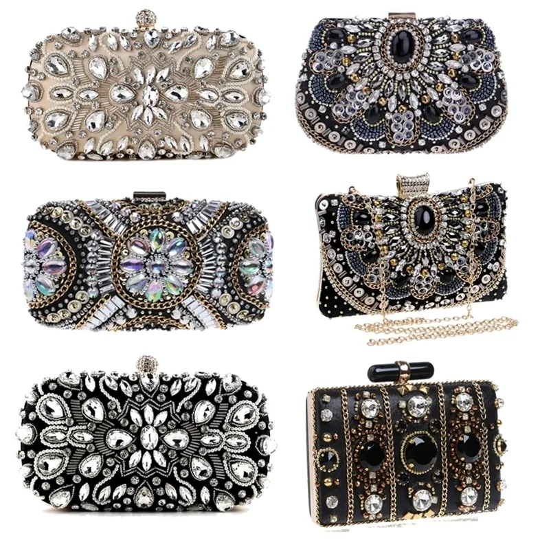 Womens Evening Bag Party Luxury Wedding Clutch For Bridal Exquisite Crystal Ladies Handbag Apricot Silver Wallet 220630