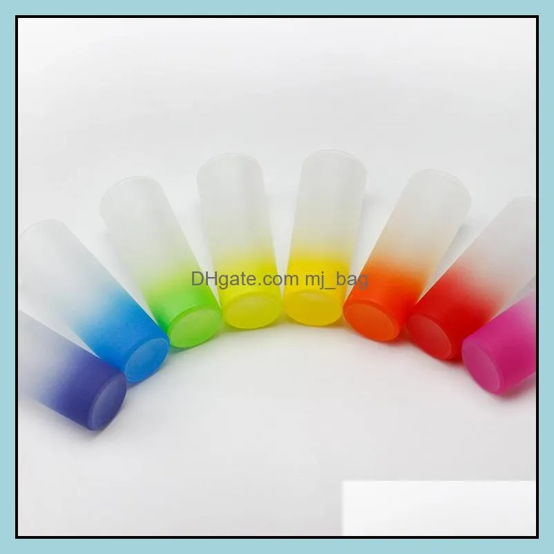 9 colors ombre colored sublimation blanks frosted 3oz shot glasses in gradient color coloful bottom heat transfer printing seaway