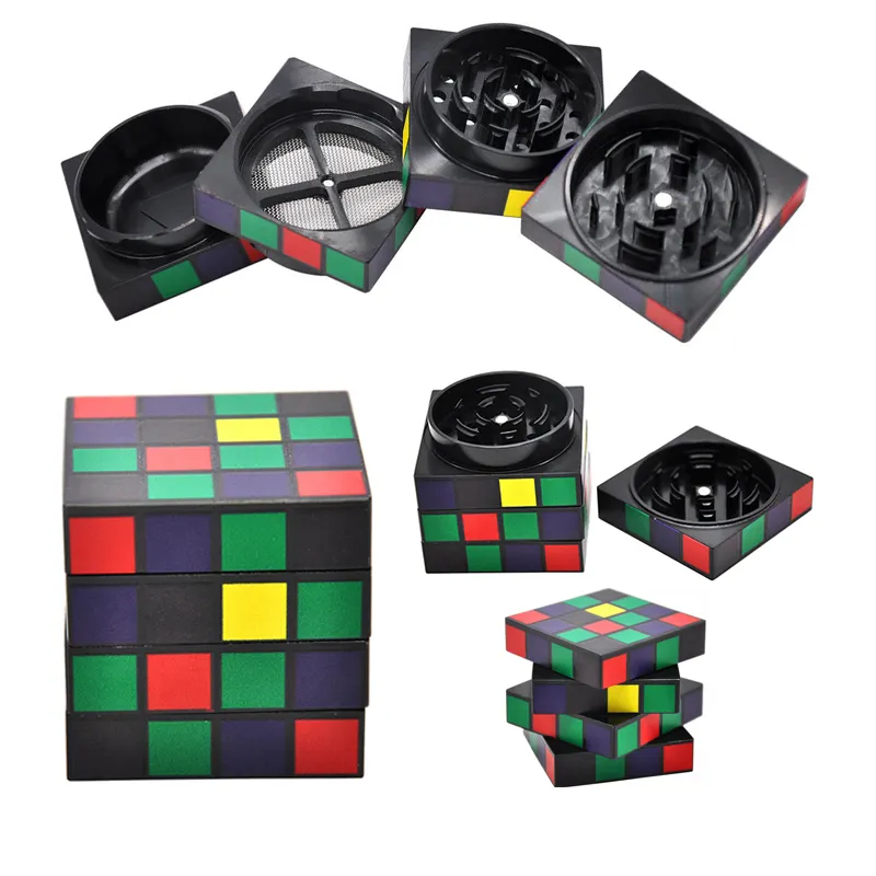 Världen över rökning örtkvarn Rubiks kub som 4 stycken 50 mm diameter slipare AlumnialLoy Tobacco Crusher för röktillbehör