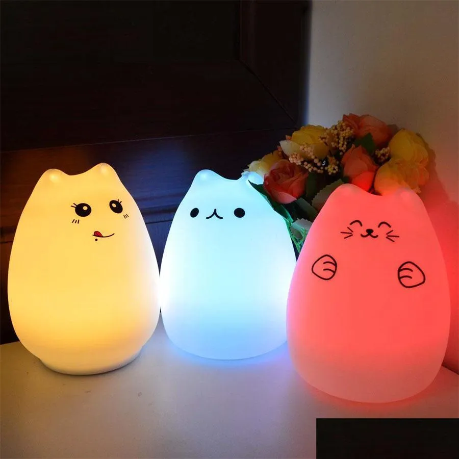 colorful cat silicone led night light rechargeable touch sensor light 2 modes children cute night lamp bedroom light