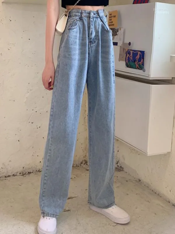 Damesbroeken Capri Hoge taille Recht Denim Overalls Slank Lang Los Wijde pijpen 2022 Jeans Blauw Zwart Wit Gewassen Retro Dames1