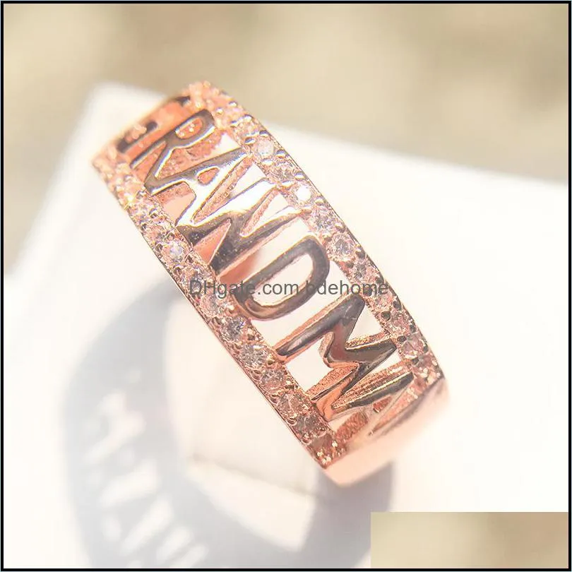 fashion european silver rose gold letter grandma rings for women female zircon ring love famity jewelry gifts