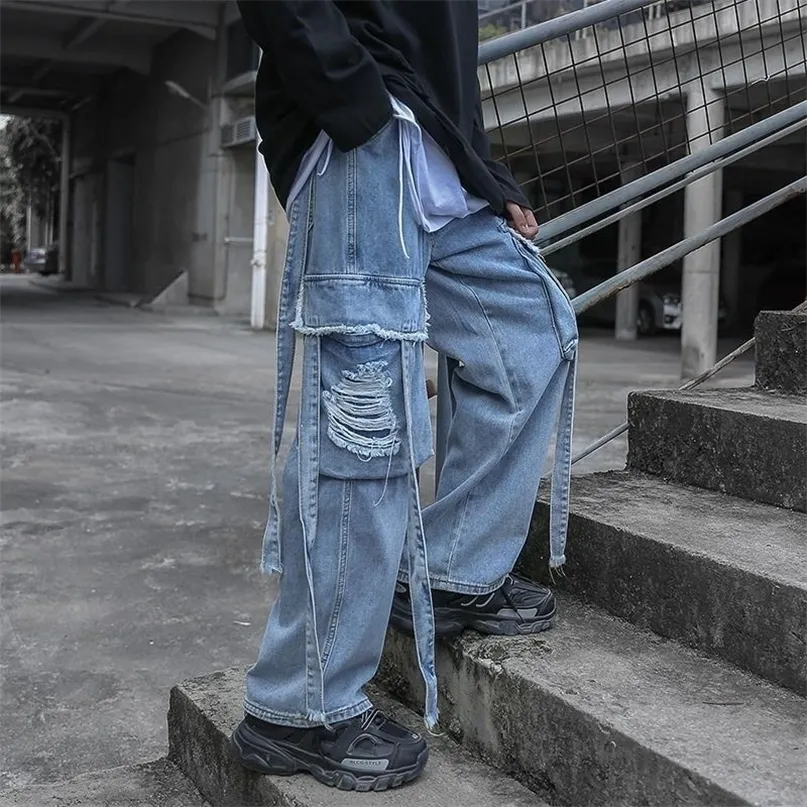 Fashion New HOUZHOU Baggy Jeans Ripped For Men Denim Trousers Male Punk Rave Goth Pants Cargo Streetwear Autumn Hip Hop Jeans Purple