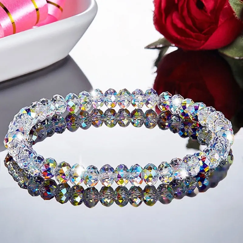 New Artificial Austrian Crystal Strand Bracelet Fashion Shiny Stone Beads Elasticity Rope Strand Bracelets for Women Jewelry