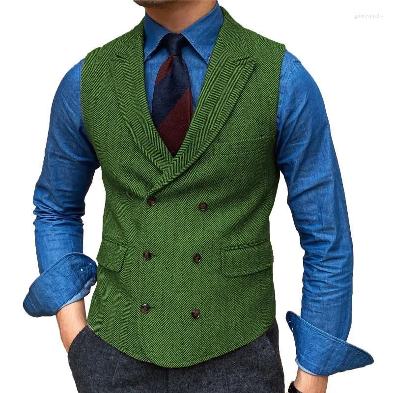 Men's Vests Mens Waistcoat Lapel Neck Wool Brown Retro Casual Formal Pocket Business Slim Fit Vest Groomman For Wedding Working Guin22