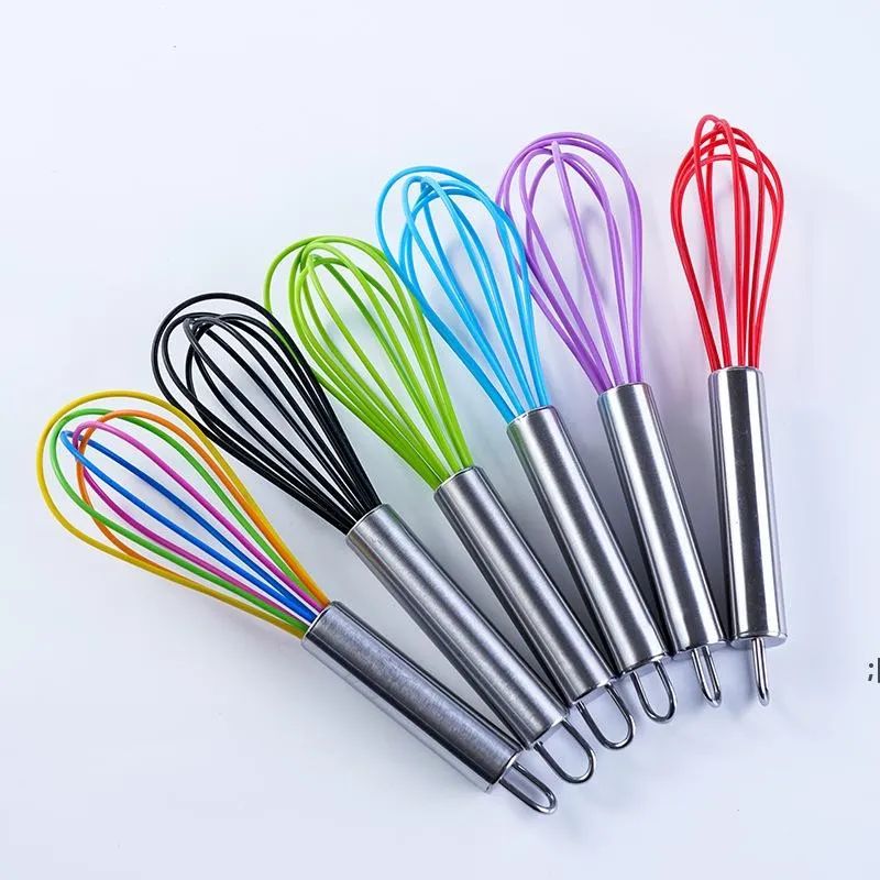 Colorful Silicone Kitchen Whisk Non-Slip Easy to Clean Egg Beater Milk Frother Kitchen Stainless Steel Utensil specialty Tool CCA13425