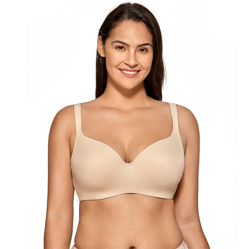 Plus Size Seemless Balconette Bra Full-Coverage Big Size Underwire Support Slightly Padded Beige Black White 34-44 B C D DD E F 220519