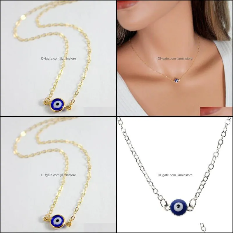 Simple Evil Eye Thin Pendant Women Jewelry Necklace Turkish Lucky Fashion Gold Color Choker Chain Female