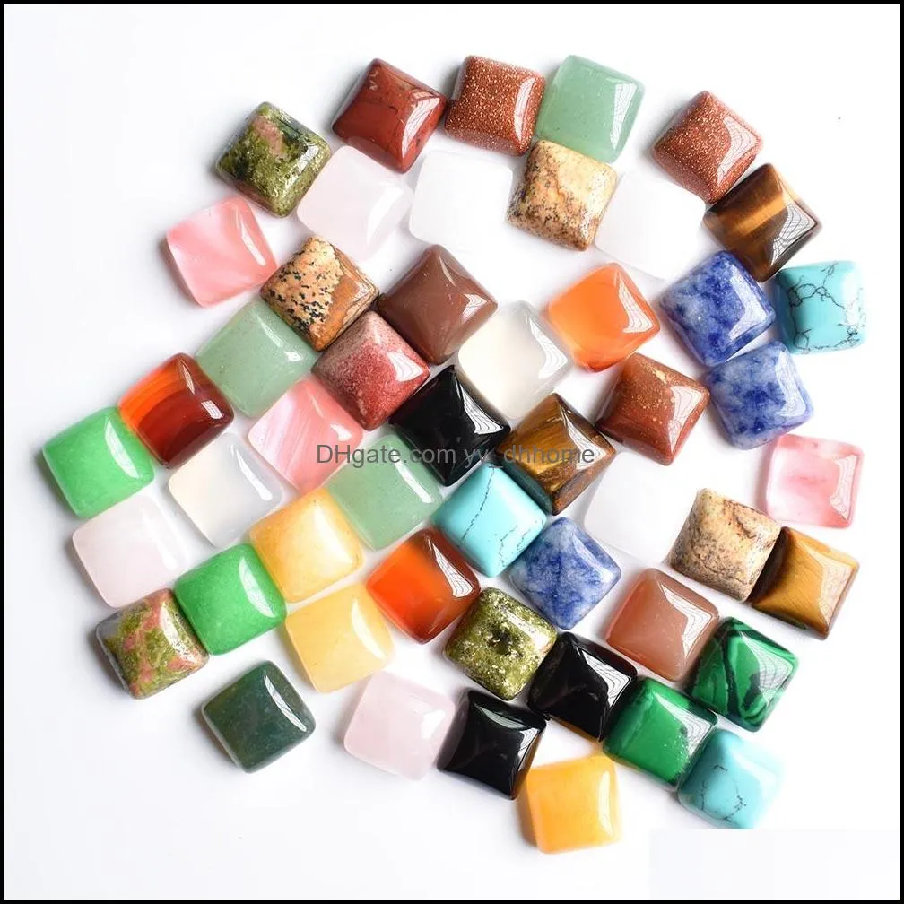Natural stone 10mm Square Loose Beads opal Rose Quartz Tiger`s Eye turquoise Cabochons Flat Back for necklace ring earrrings jewelry