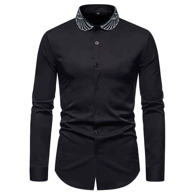 Camicie eleganti da uomo a maniche lunghe Camicia con bottoni ricamati di marca Camicia da uomo per smoking da ballo per feste da uomo Camisa Masculina L220704