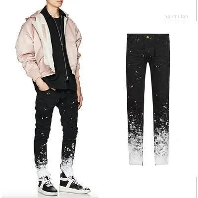 Mens Brand Fashion Slim Black Jeans High Street verkoopt mannelijke broek spatten inktstijl rechte naom22